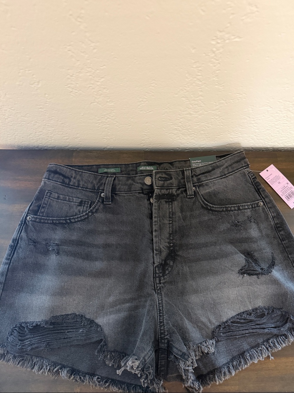wild fable Black Washed High-Rise Distressed Denim Shorts